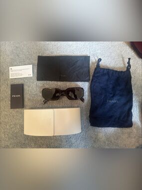 Prada Dark Brown Rectangular Sunglasses with Accessories